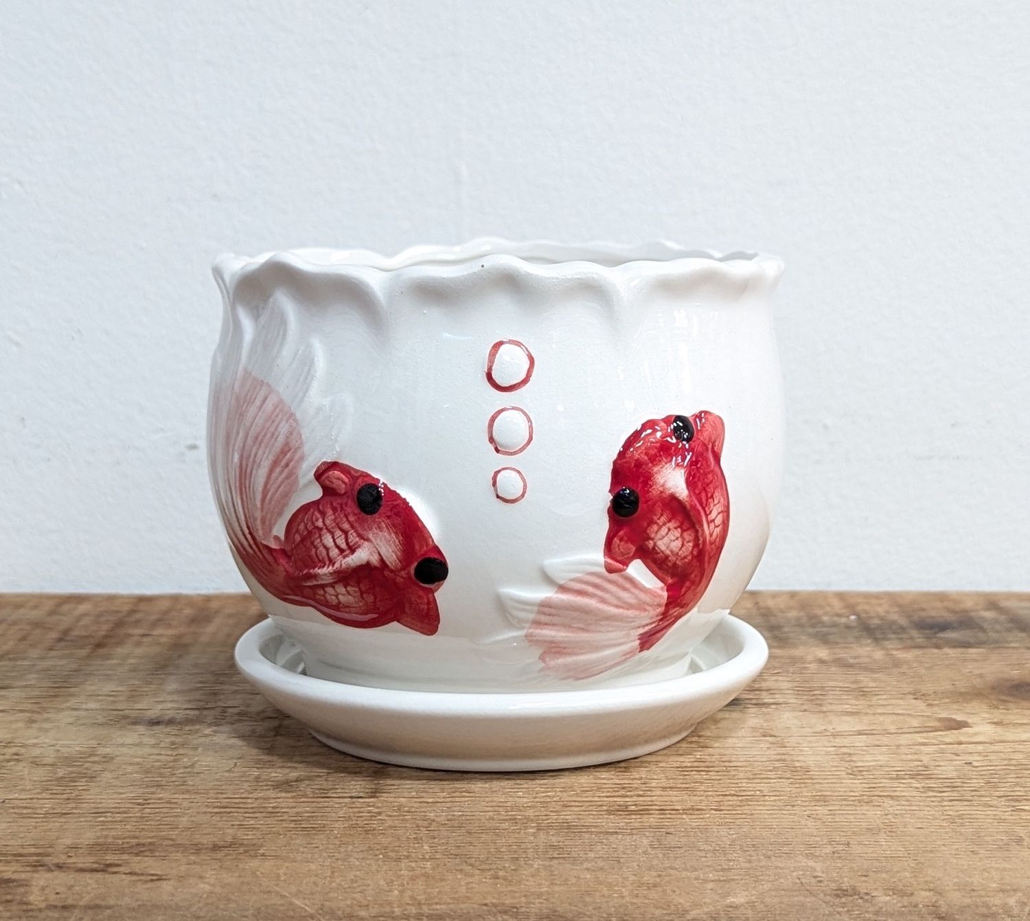 3 3/4&quot; H x 4 1/2&quot; D Ceramic Goldfish Planter With Saucer