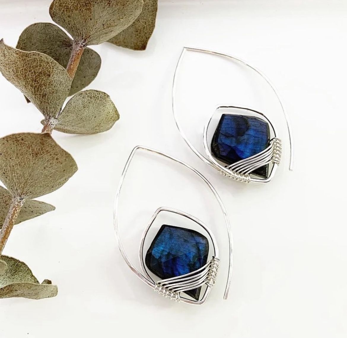 Sterling Silver Labradorite Leaf Threaders