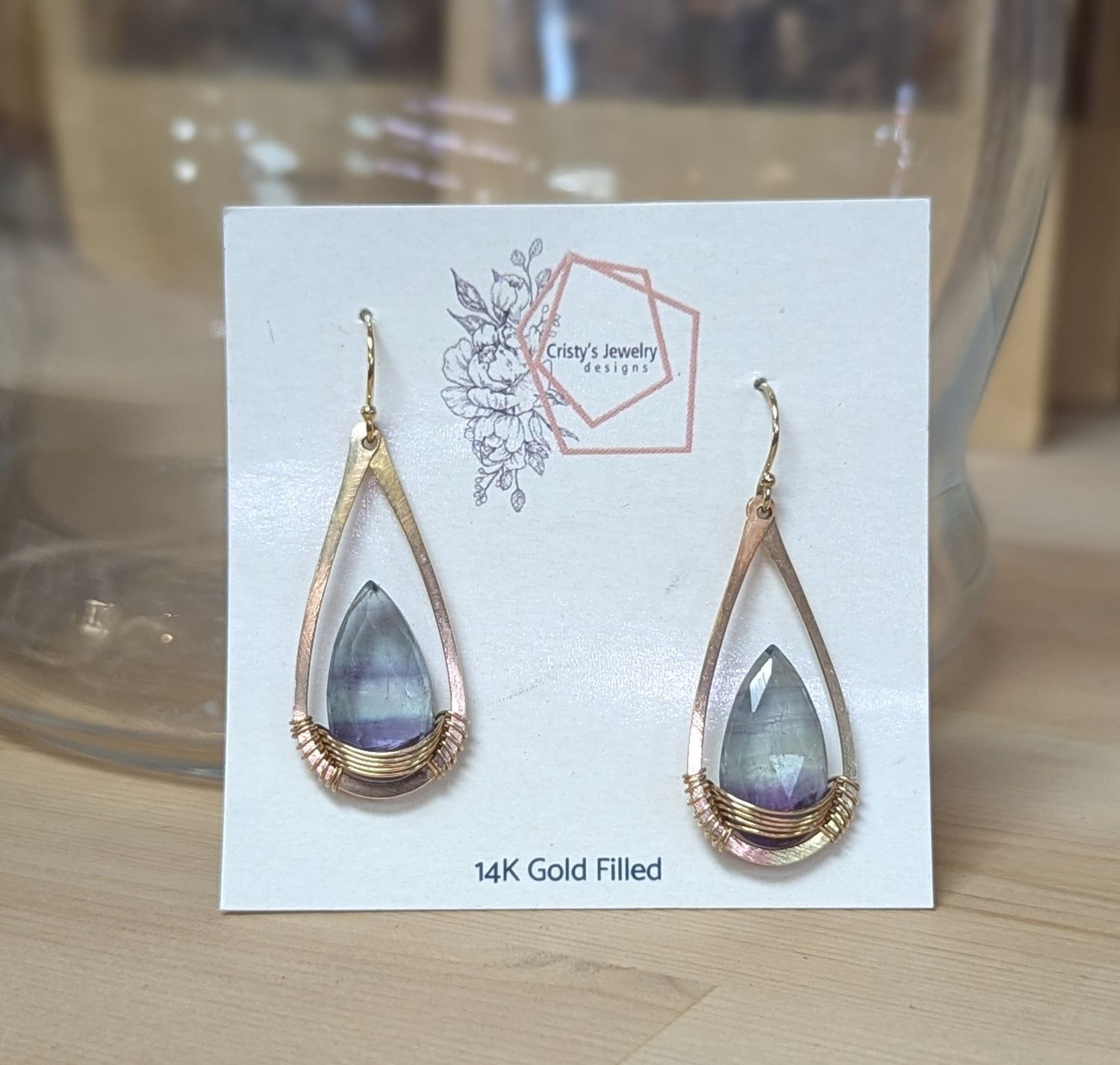 14K Gold Fill Fluorite Teardrop Earrings