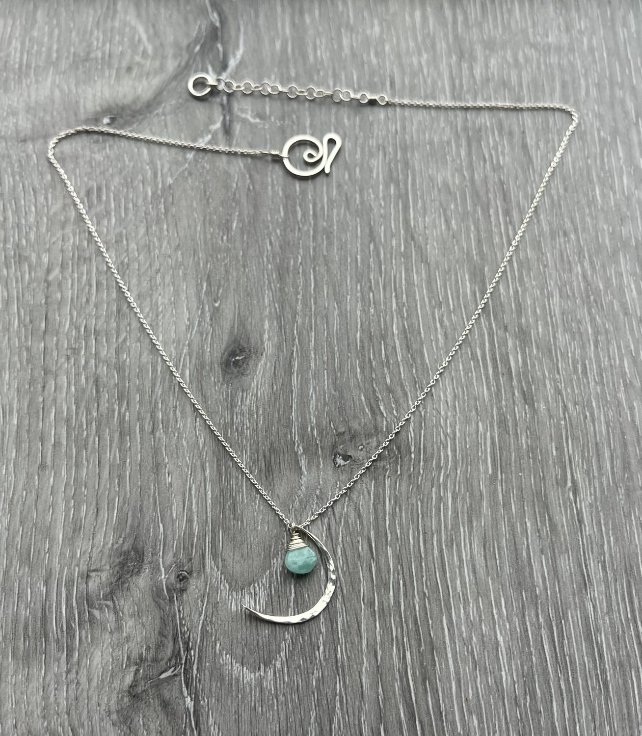 Sterling Silver Larimar Crescent Moon Necklace