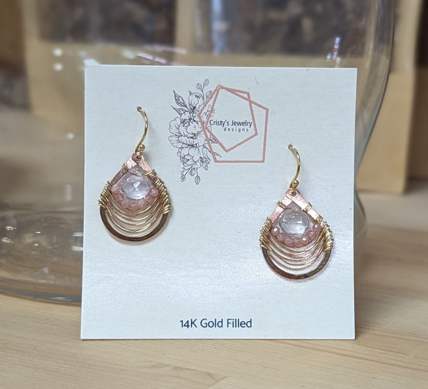 14K Gold Fill Pink Amethyst and Rhodocrosite Teardrop Earrings