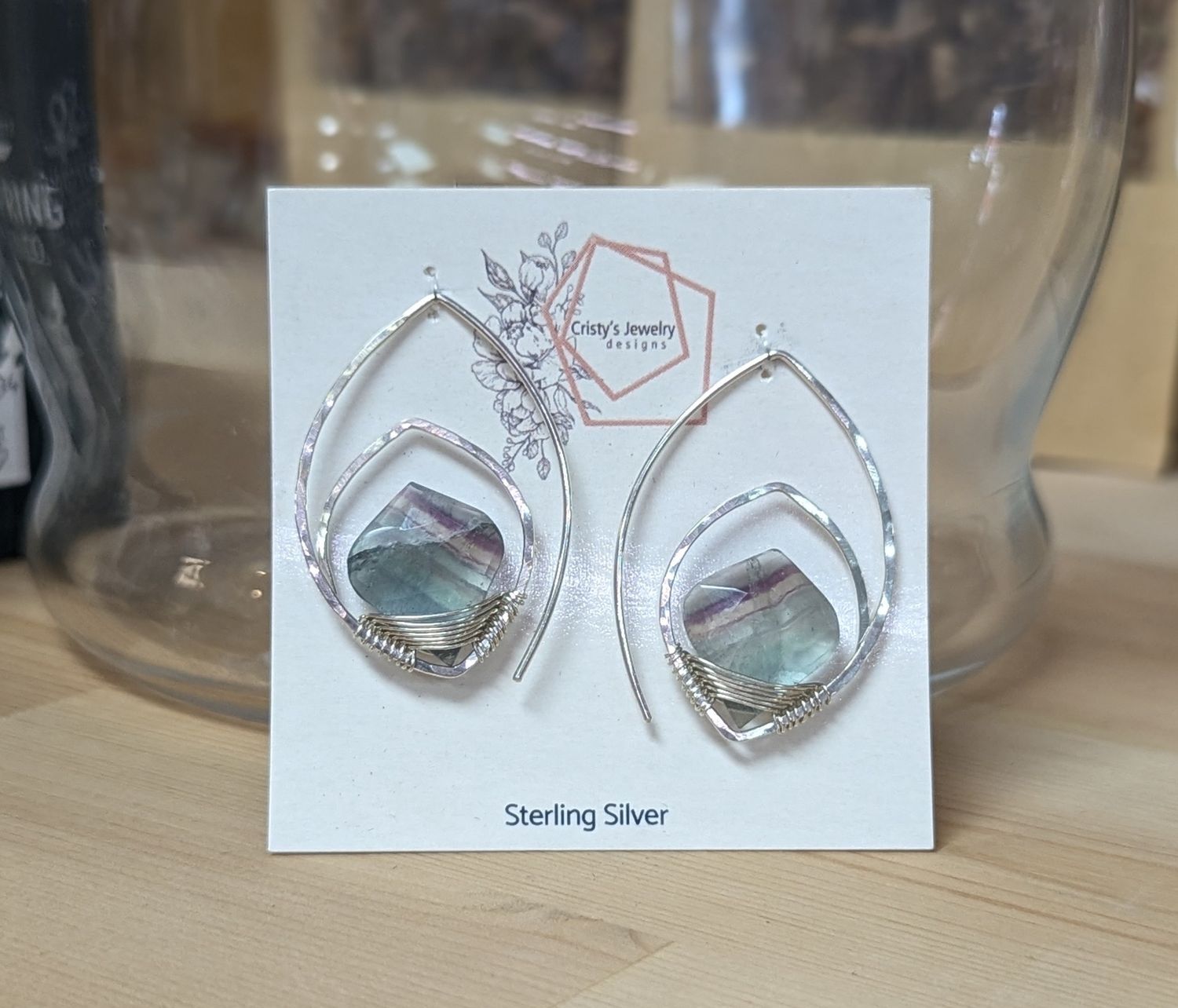 Sterling Silver Fluorite Leaf Threader Earrings