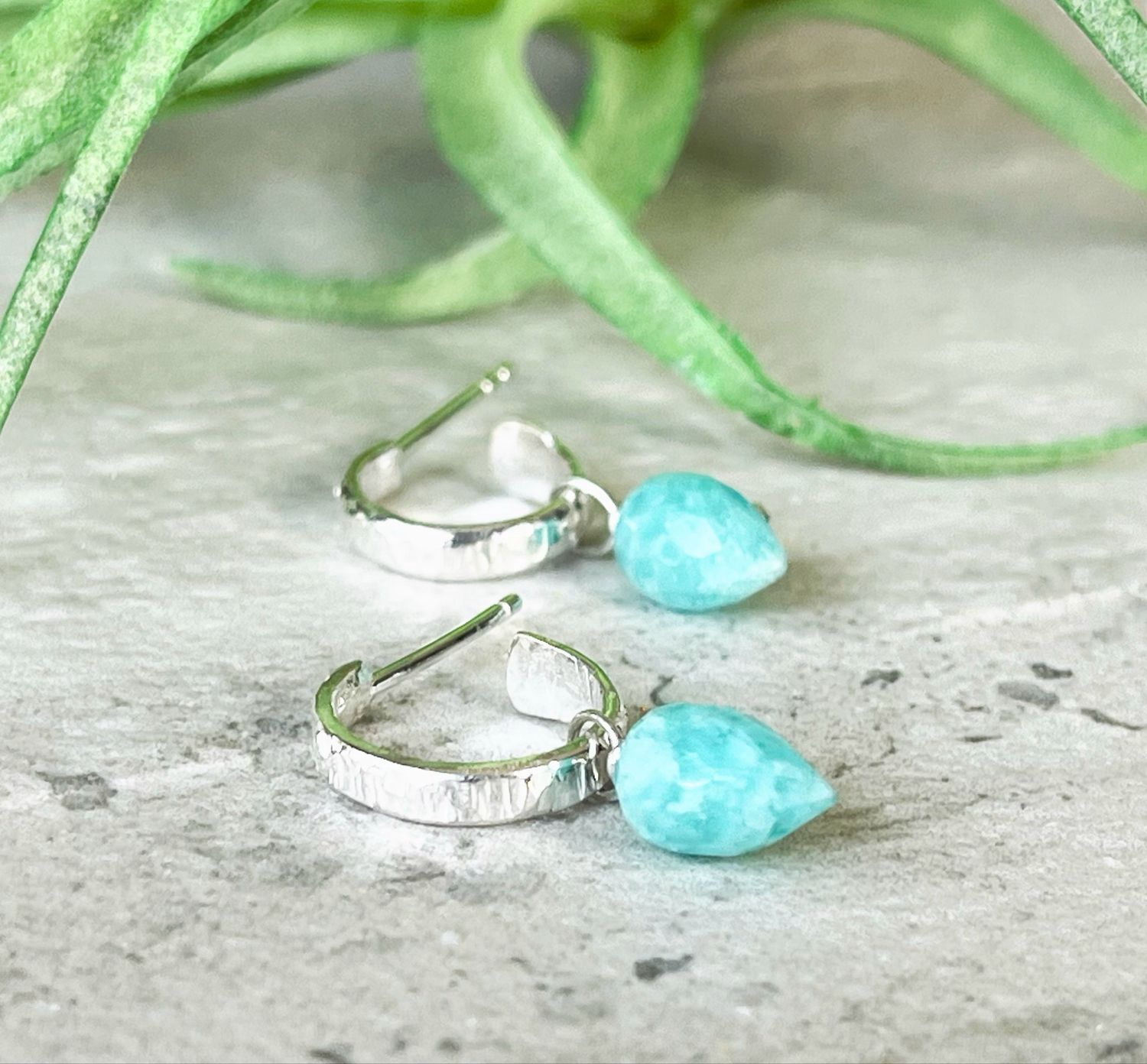 Sterling Silver  Amazonite Huggie Hoops