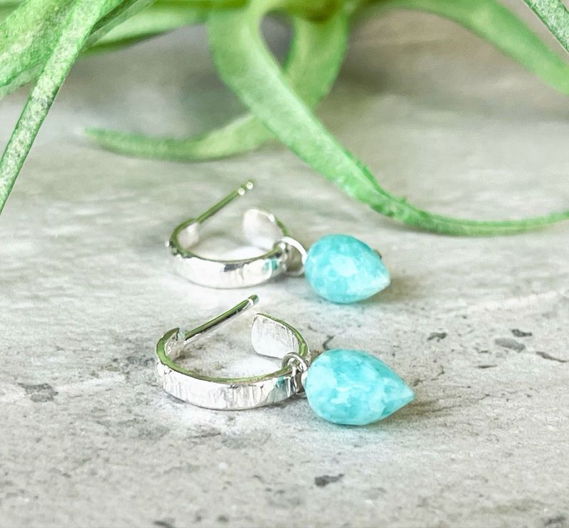 Sterling Silver  Amazonite Huggie Hoops