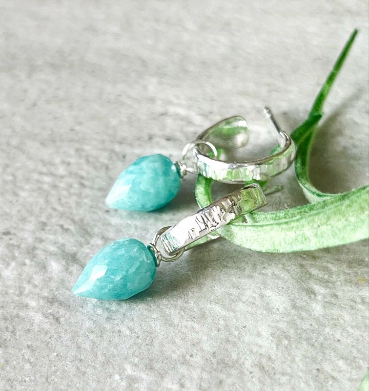 Sterling Silver  Amazonite Huggie Hoops