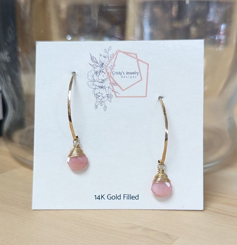 14K Gold Fill Pink Opal Drop Threader Earrings