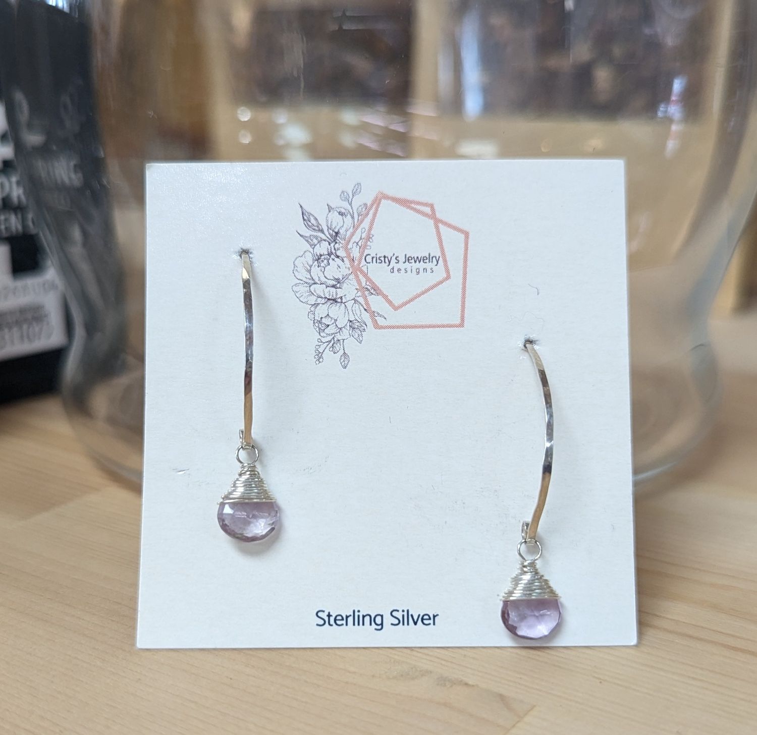 Sterling Silver Pink Amethyst Drop Threader Earrings