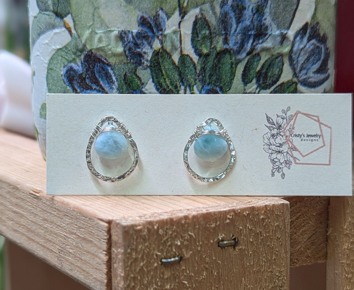 Hammered Sterling Silver Larimar Studs
