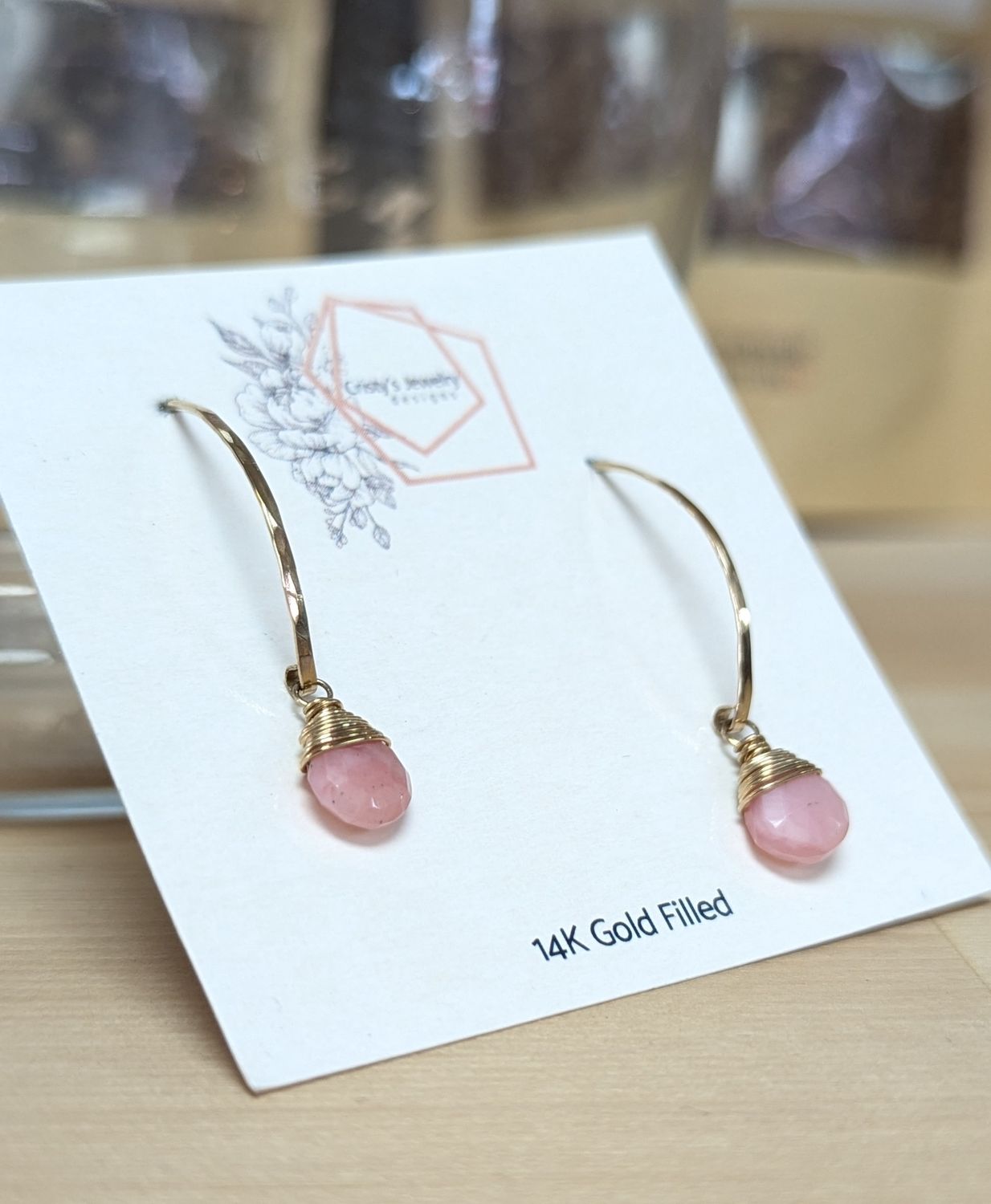 14K Gold Fill Pink Opal Drop Threader Earrings