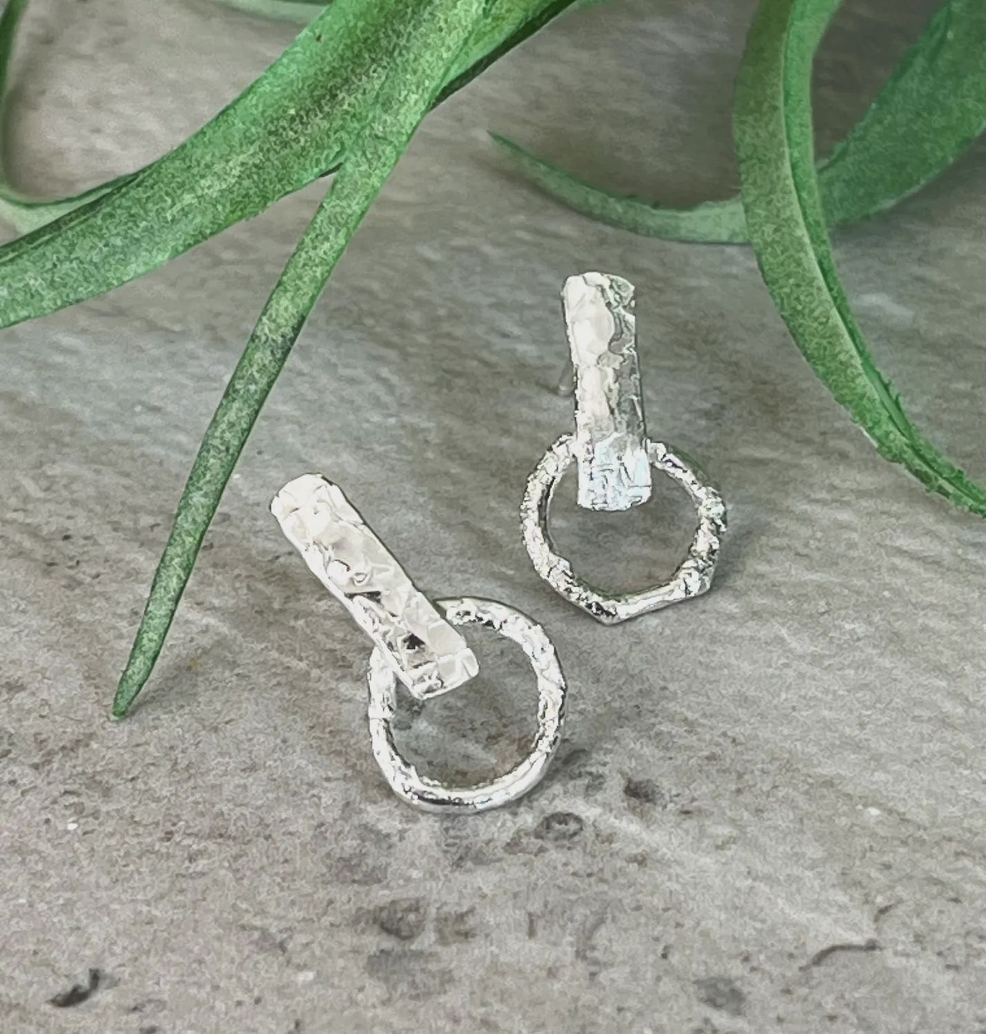 Small Sterling Silver Organic Hoop Bar Studs