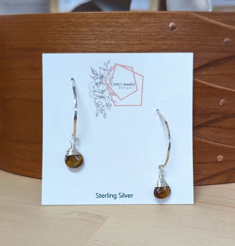 Sterling Silver Tiger's Eye Drop Threader Earrings