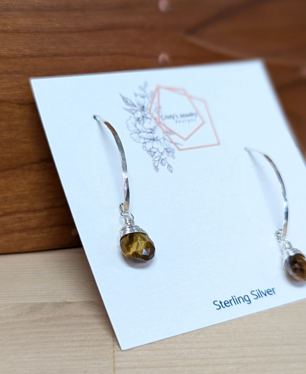 Sterling Silver Tiger&#39;s Eye Drop Threader Earrings