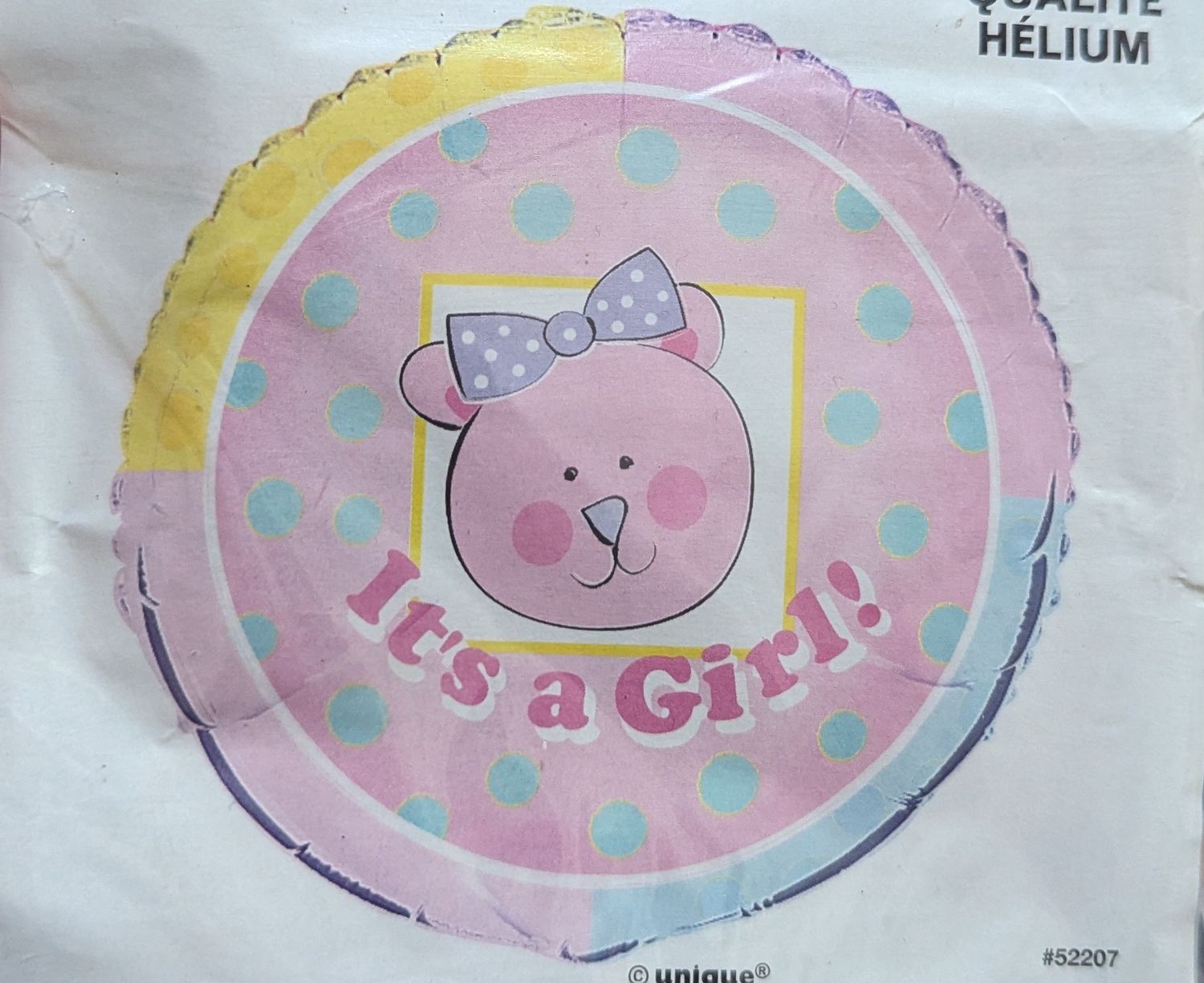 18&quot; It&#39;s a Girl Bear Polka Dot Mylar Balloon