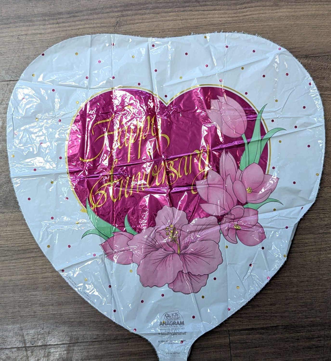 18&quot; Happy Anniversary Pink Heart and Flowers Mylar Balloon