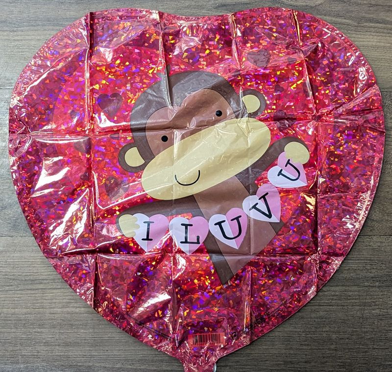 18&quot; I Luv U Monkey Heart Mylar Balloon