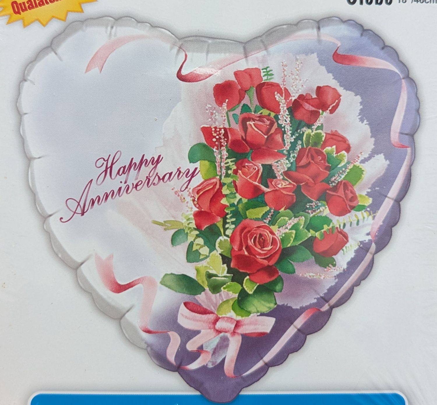 18&quot; Happy Anniversary Rose Bouquet Heart Mylar Balloon