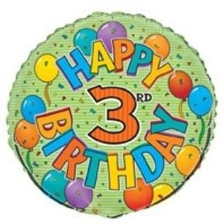 18&quot; Happy 3rd Birthday Balloons and Confetti Mylar Balloon