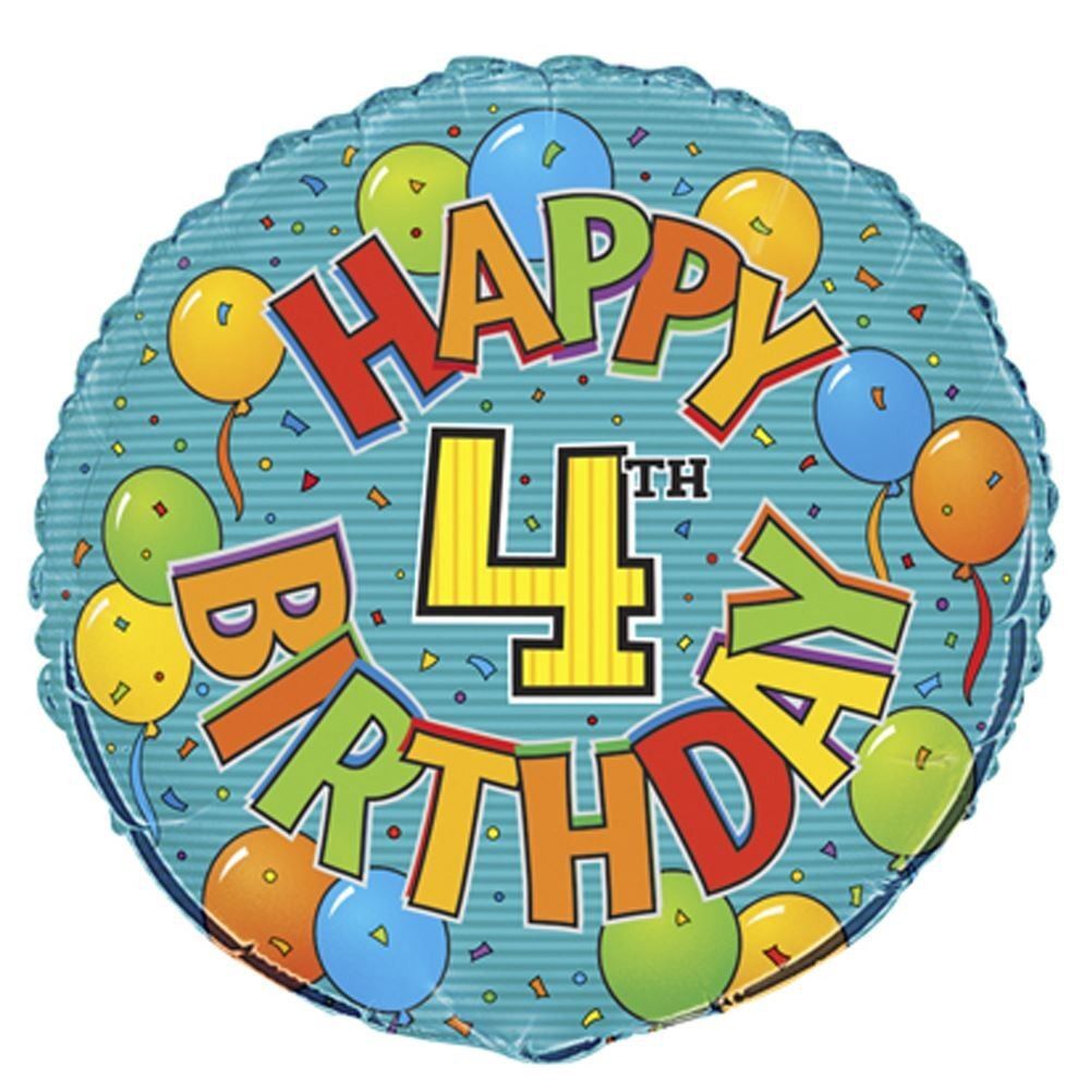 18&quot; Happy 4th Birthday Balloon and Confetti Mylar Balloon