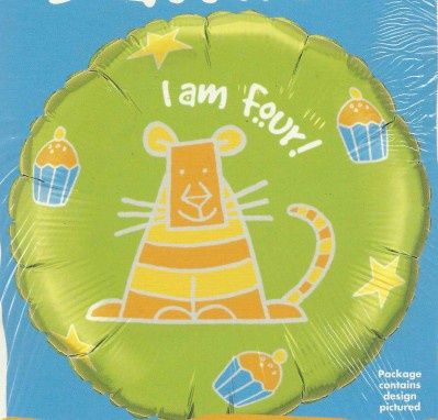 18&quot; I am Four! Tiger and Cucakes Mylar Balloon