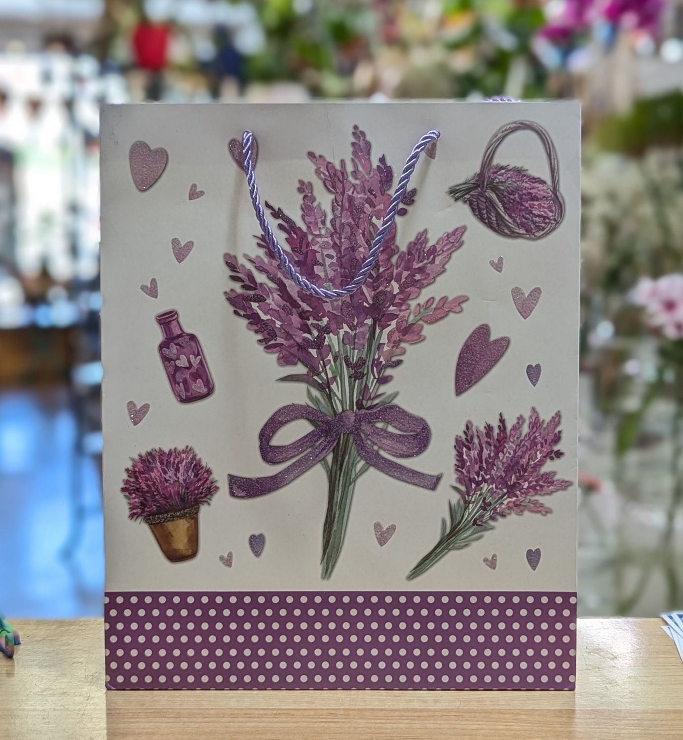 Lavender Bundle Hearts Sparkle Gift Bag 26 x 32 x 10 CM