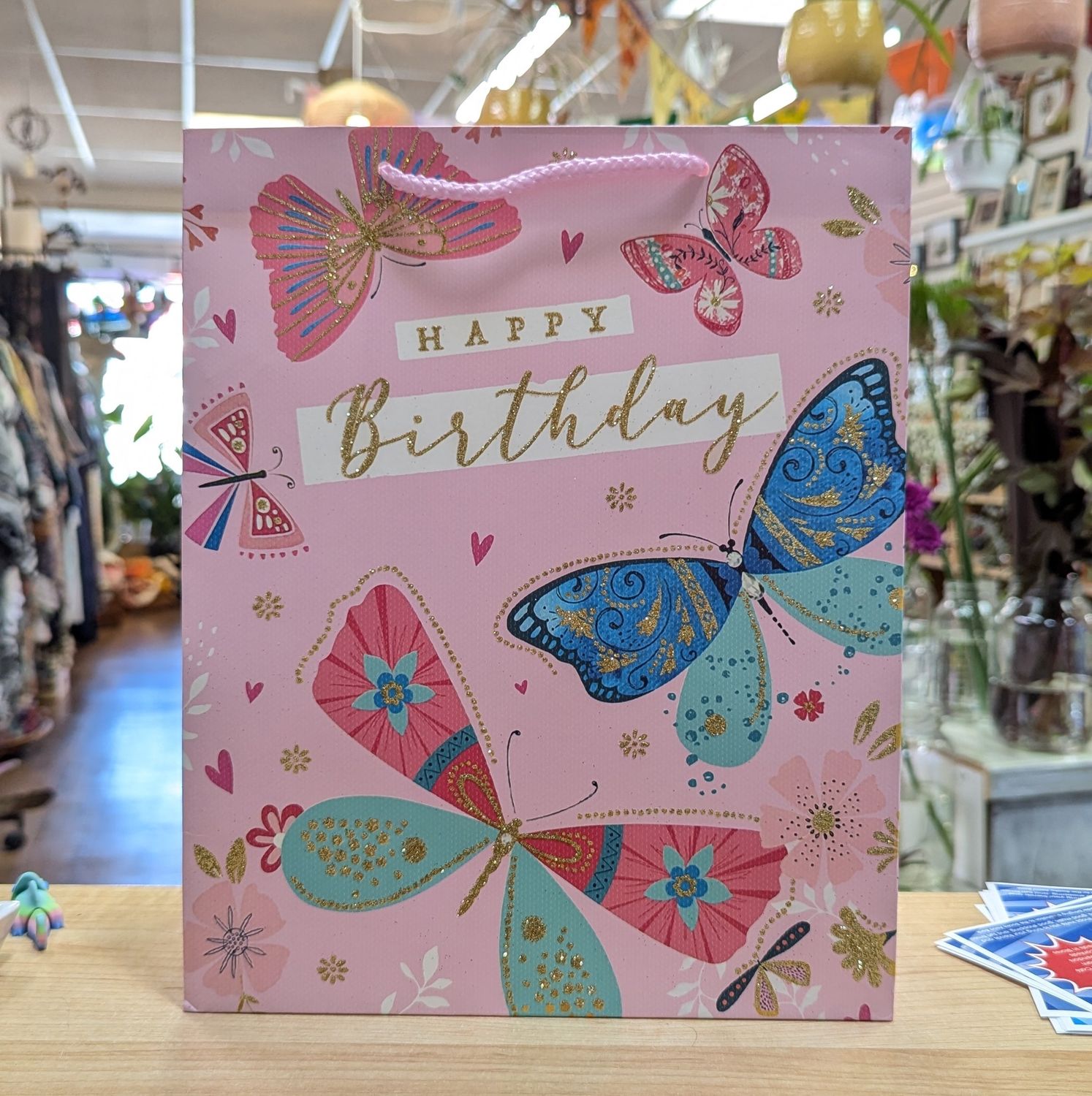 Happy Birthday Big Butterflies Sparkle Gift Bag 26 x 32 x 10 CM