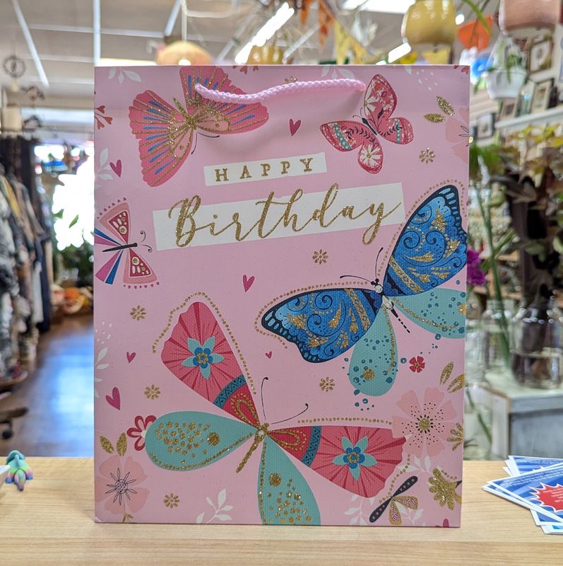 Happy Birthday Big Butterflies Sparkle Gift Bag 26 x 32 x 10 CM