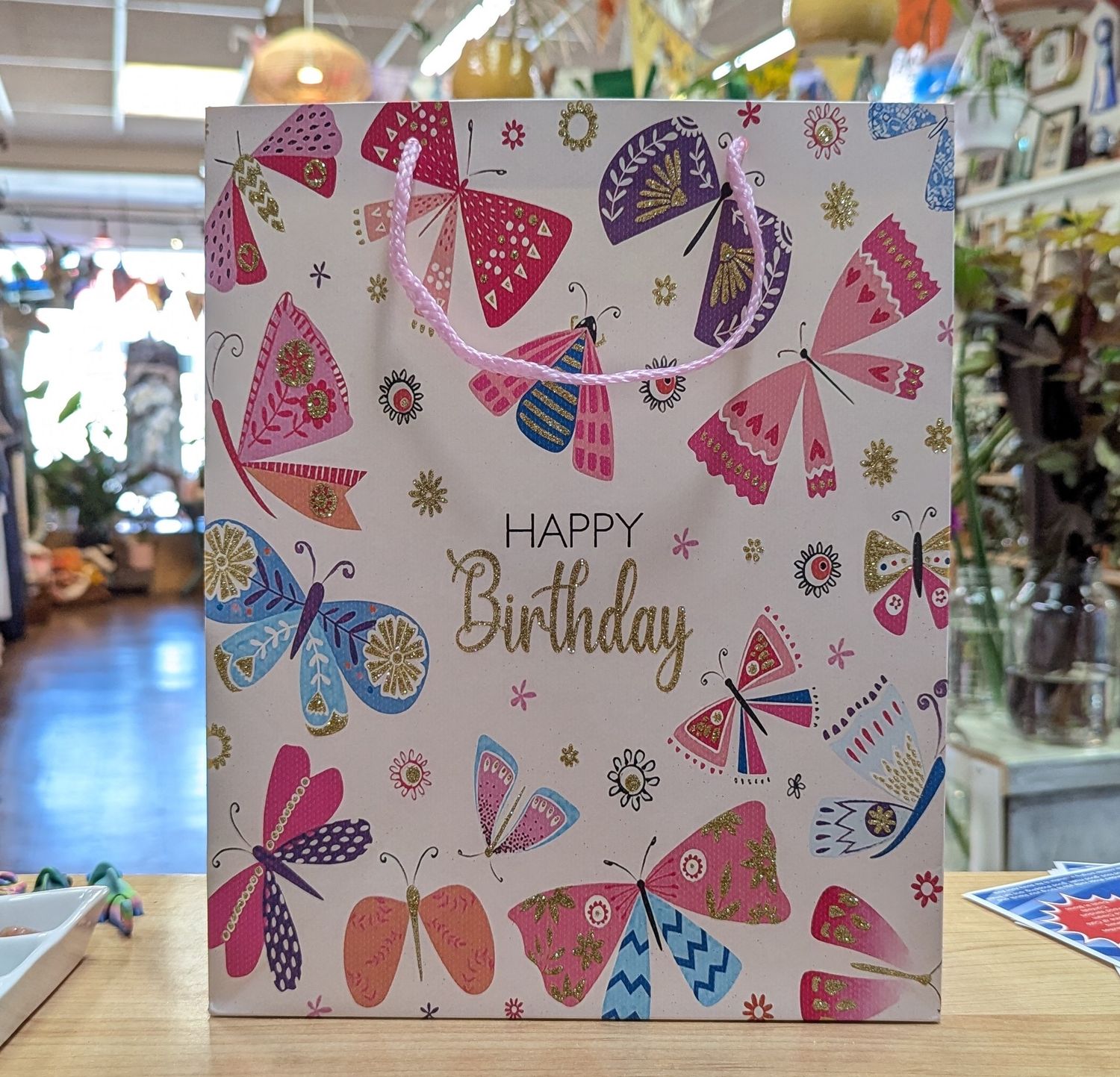 Happy Birthday Little Butterflies Sparkle Gift Bag 26 x 32 x 10 CM