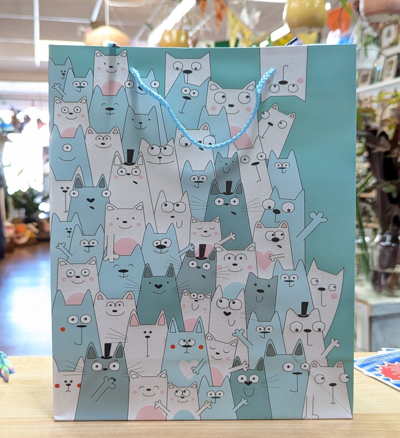 Turquoise Cats Sparkle Gift Bag 26 x 32 x 10 CM