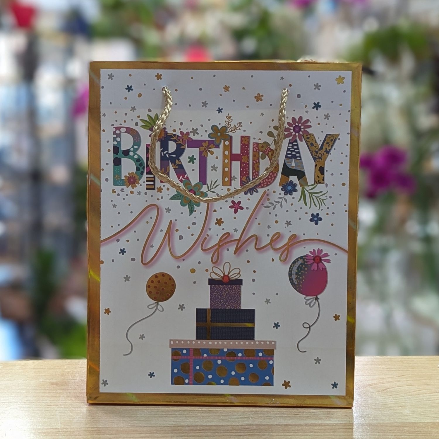 Gold Birthday Wishes Gift Bag 18 x 23 x 10 cm