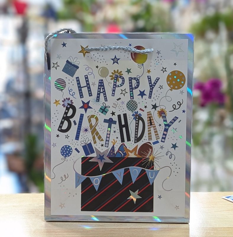 Silver Happy Birthday To You Gift Bag 18 x 23 x 10 cm