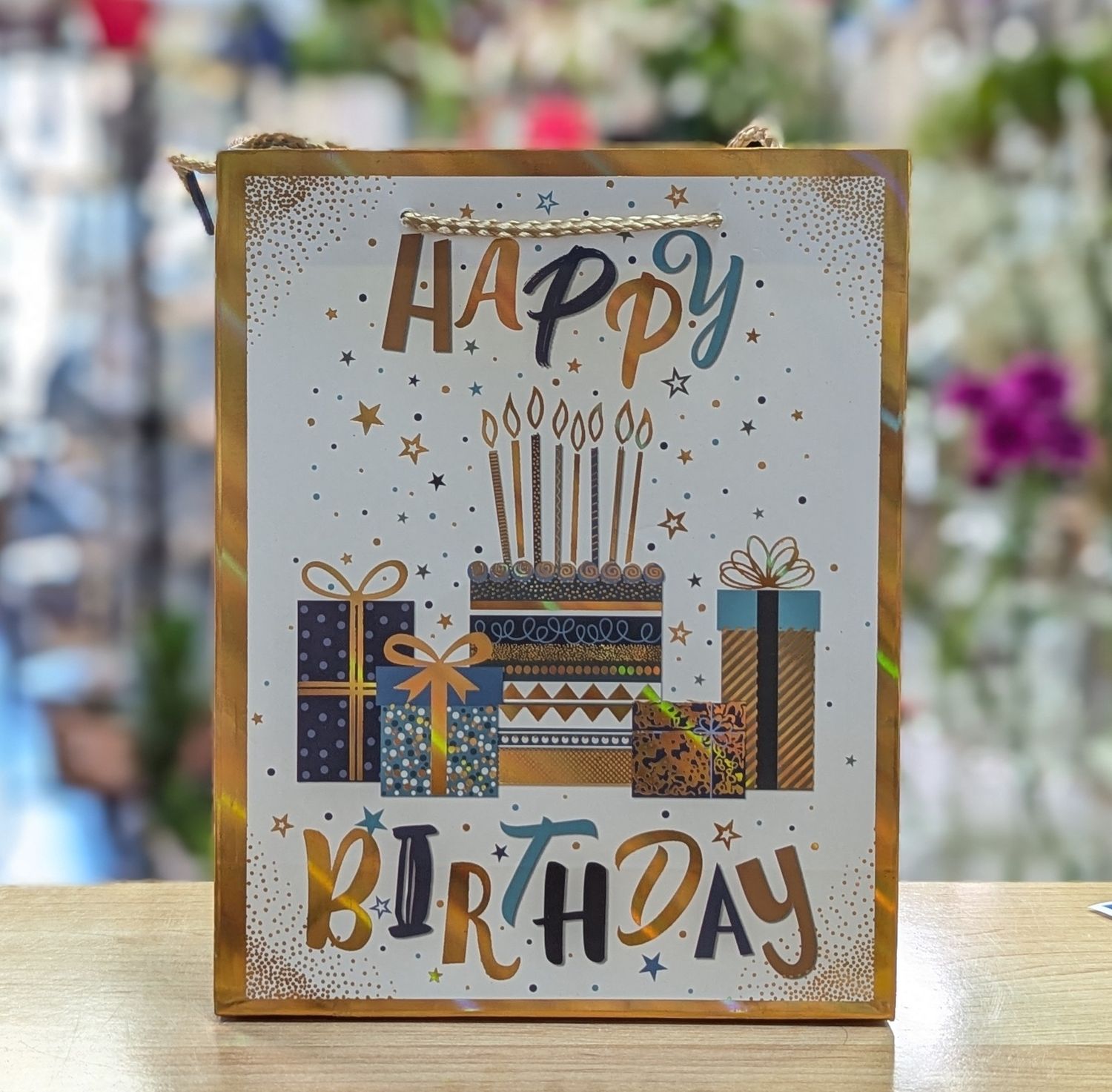 Gold Happy Birthday Gift Bag 18 x 23 x 10 cm