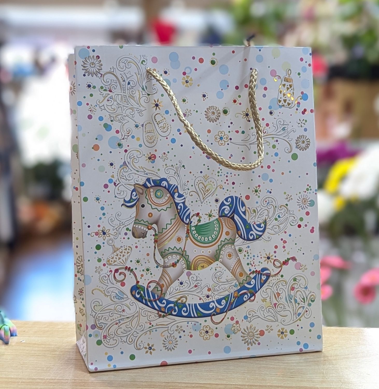 Gold Rocking Horse Gift Bag 18 x 23 x 10 cm