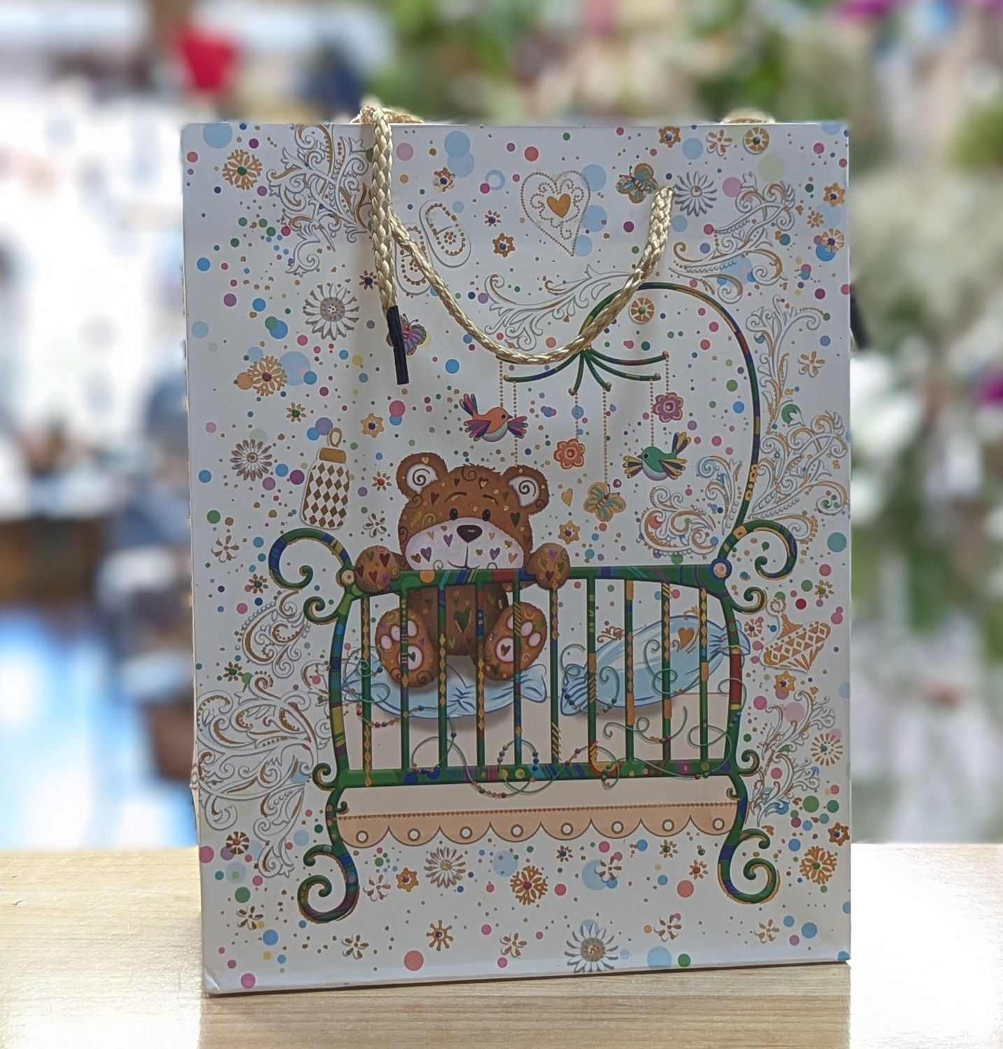 Gold Baby Bear Gift Bag 18 x 23 x 10 cm