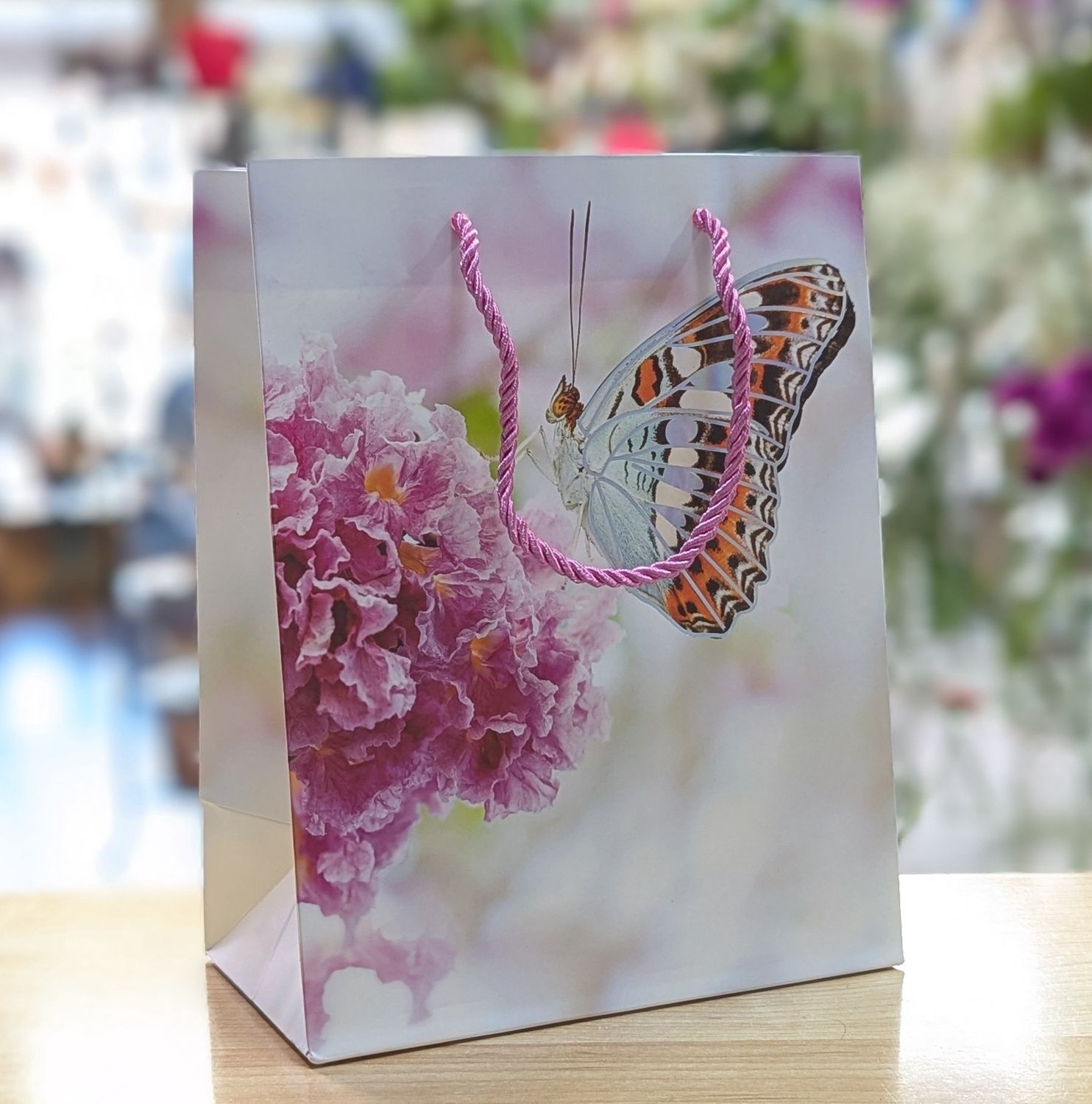 Silver Orange Butterfly Gift Bag 18 x 23 x 10 cm