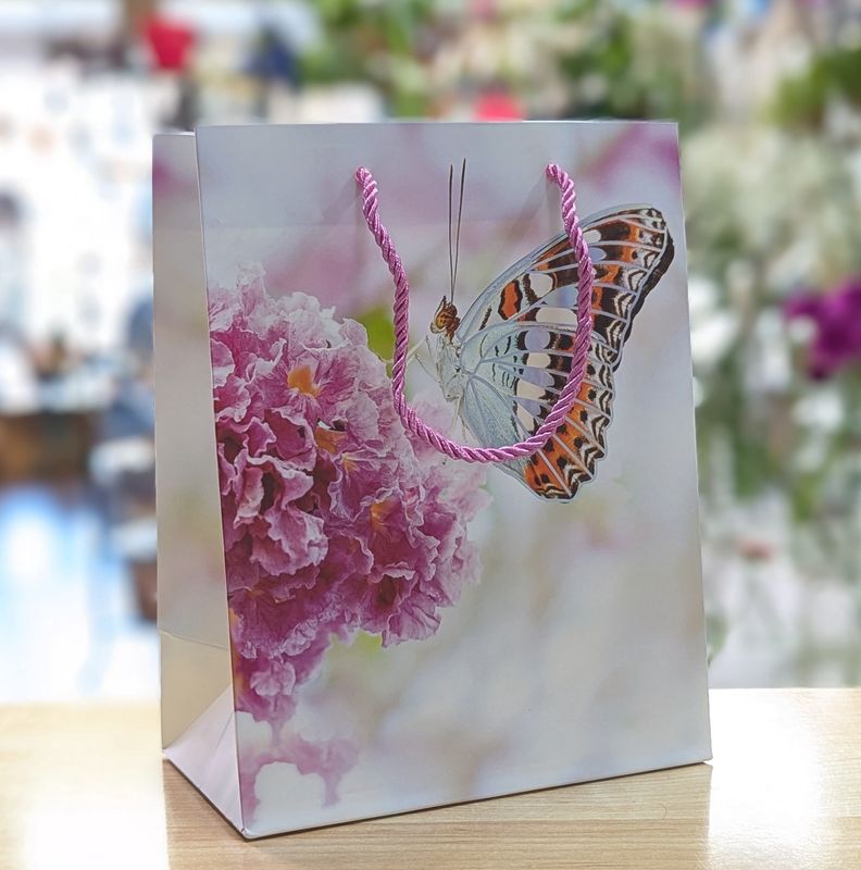 Silver Orange Butterfly Gift Bag 18 x 23 x 10 cm