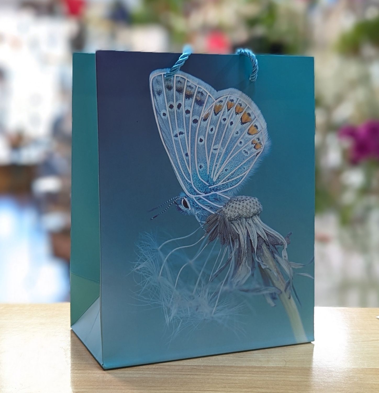 Silver Blue Butterfly Gift Bag 18 x 23 x 10 cm