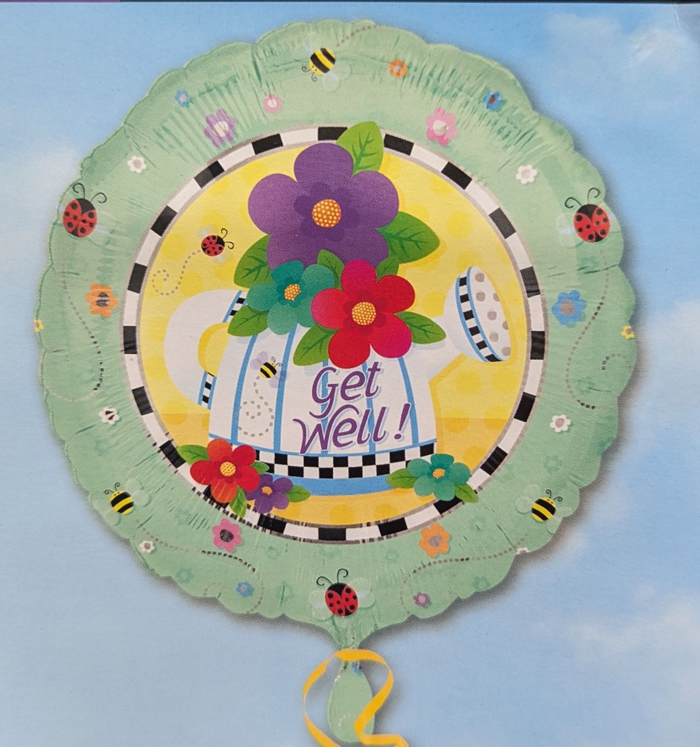 18&quot; Get Well! Watering Can Flowers Mylar Balloon