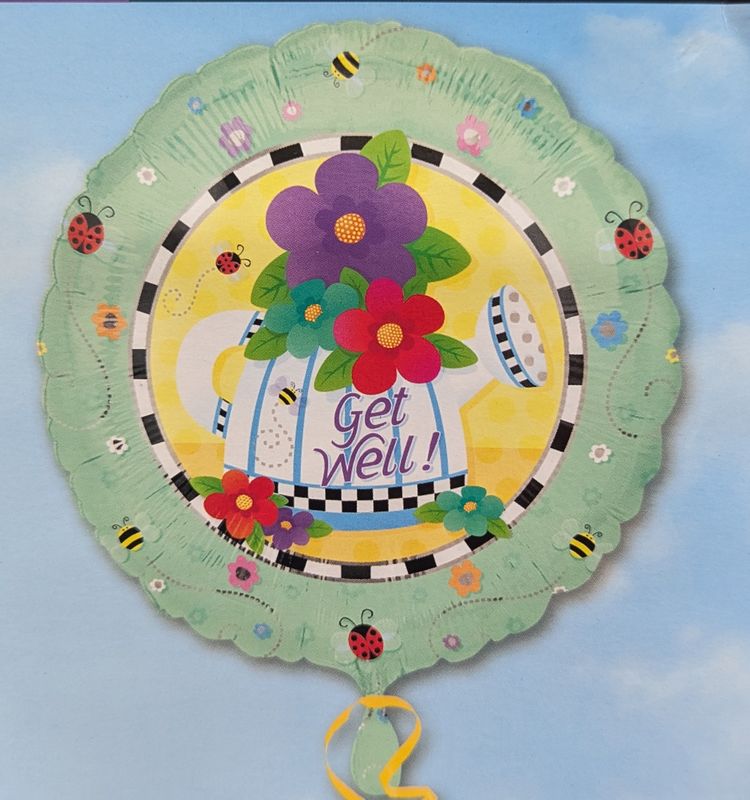 18&quot; Get Well! Watering Can Flowers Mylar Balloon