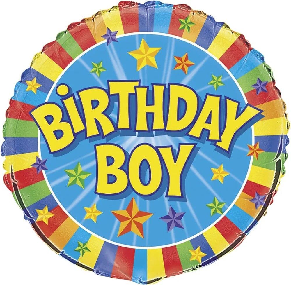 18&quot; Birthday Boy Stars and Striped Border Mylar Balloon