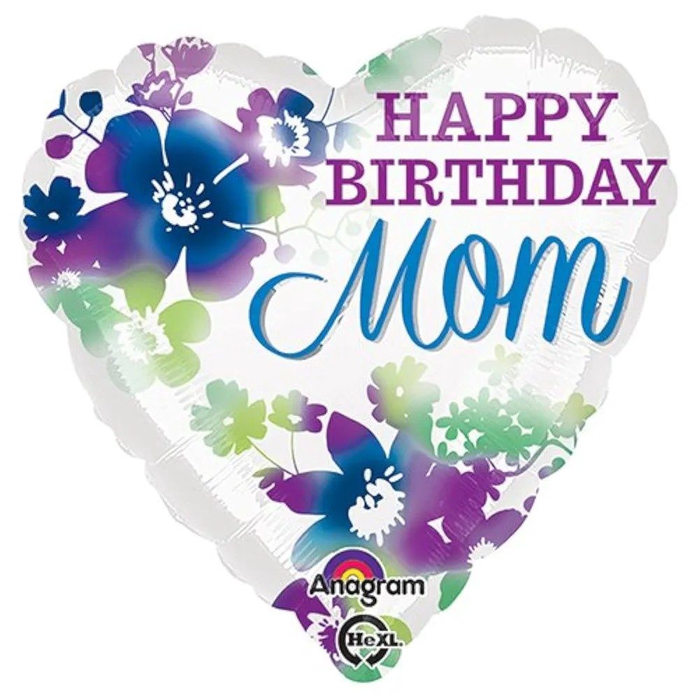 18&quot; Happy Birthday Mom Flowers Heart Mylar Balloon