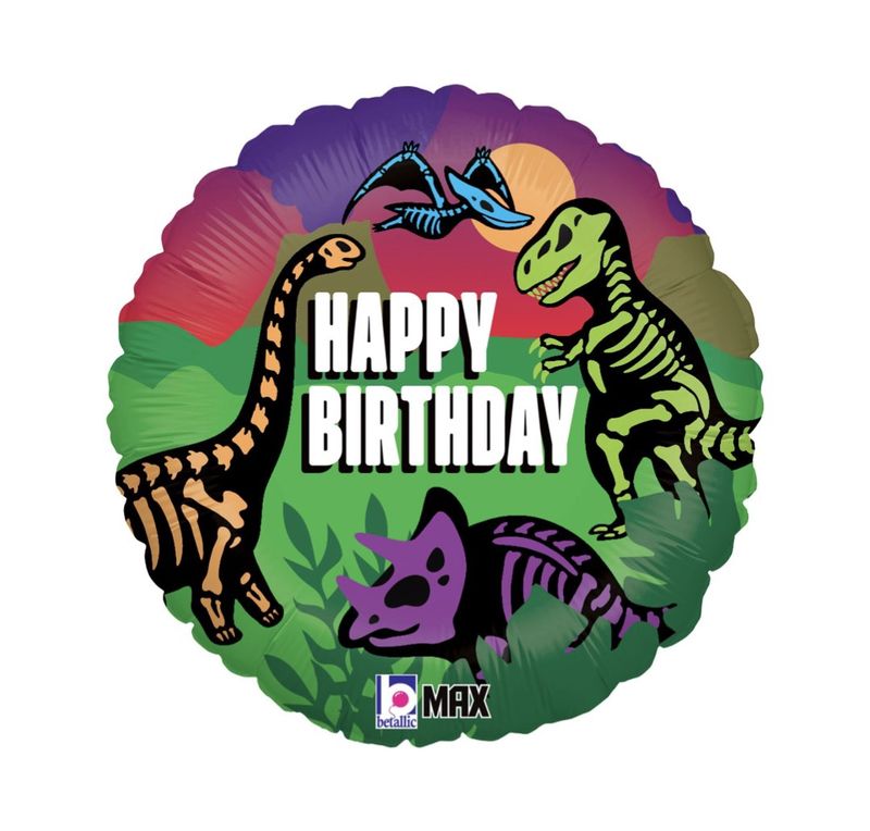 18&quot; Happy Birthday Dinosaur Skeletons Mylar Balloon