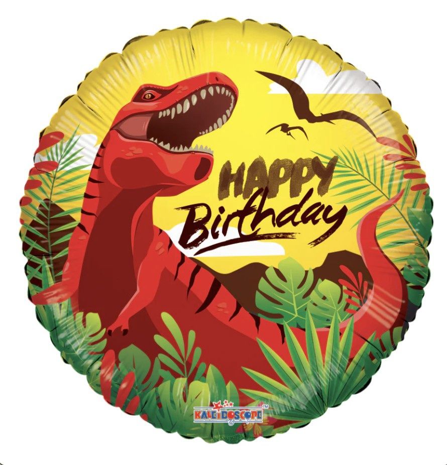 18&quot; Happy Birthday Red T-Rex Mylar Balloon