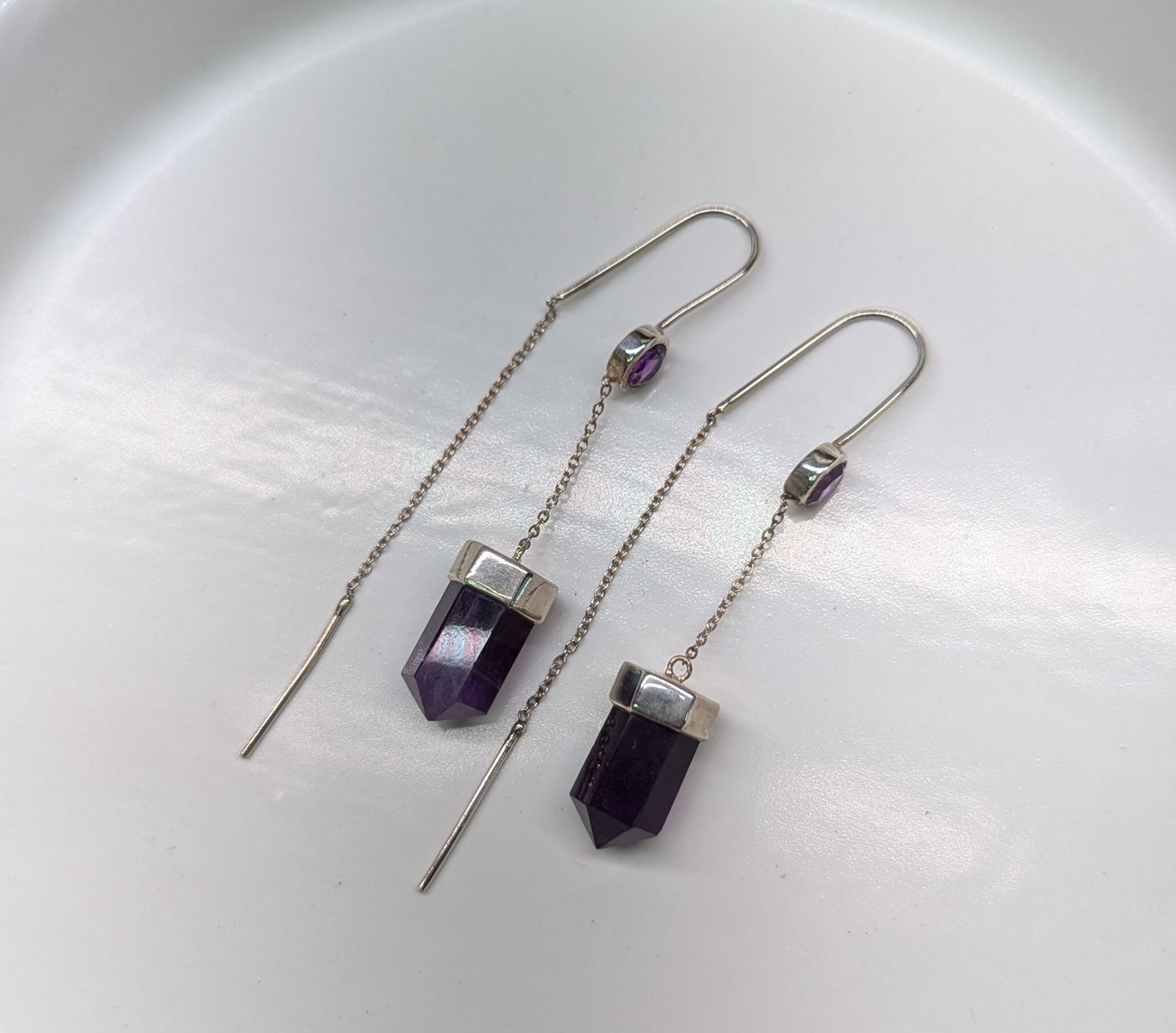 Sterling Silver Amethyst Drop Chain Earrings