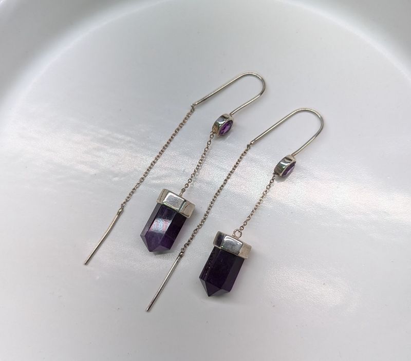 Sterling Silver Amethyst Drop Chain Earrings