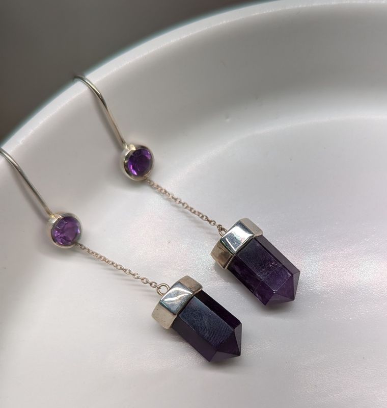 Sterling Silver Amethyst Drop Chain Earrings