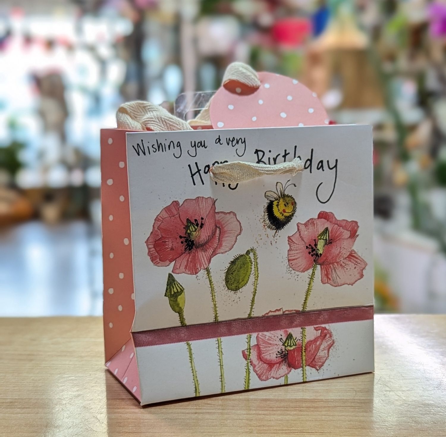 Happy Birthday Bees and Poppies Small Gift Bag