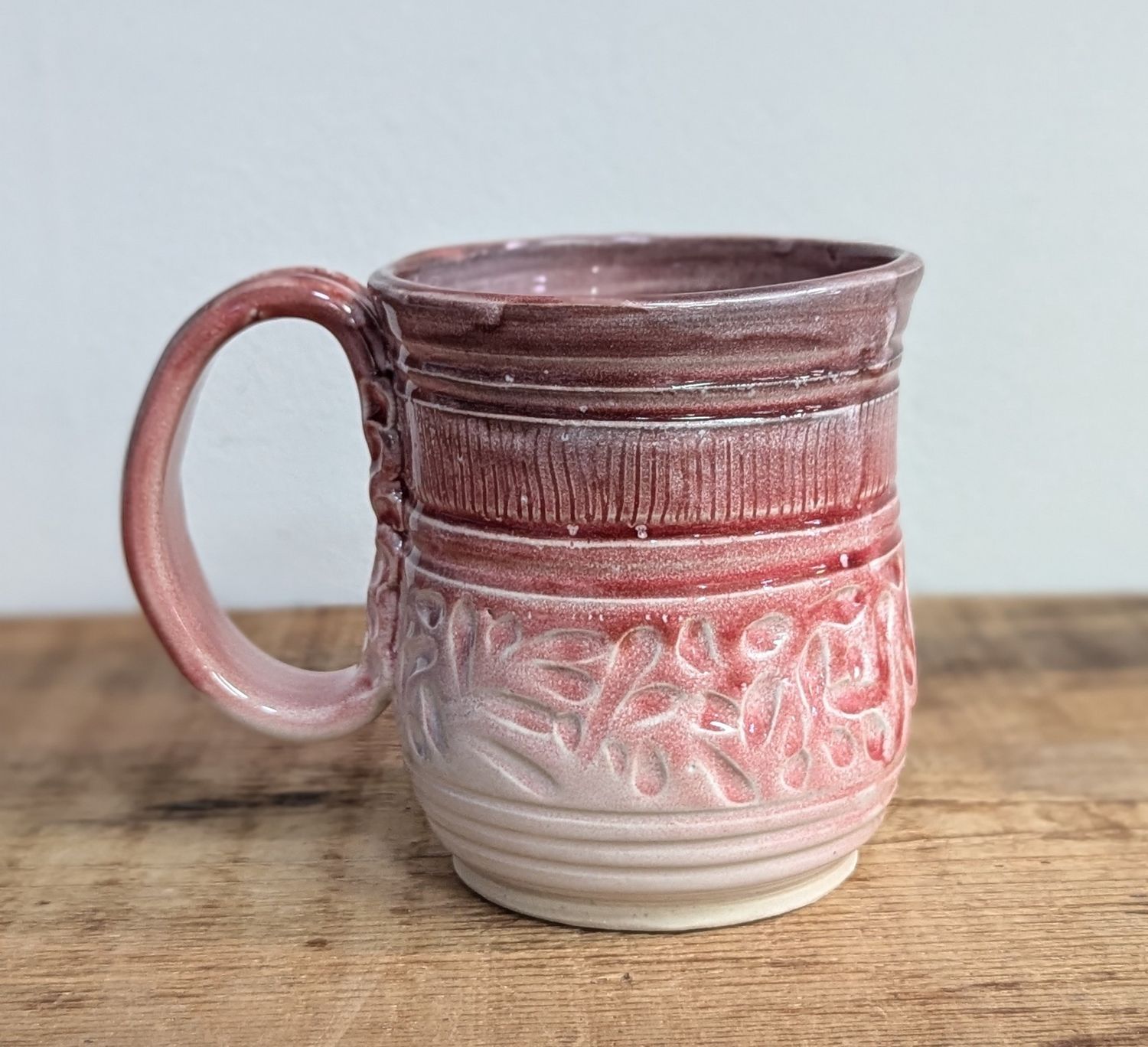 Red and Cream Carved Mug