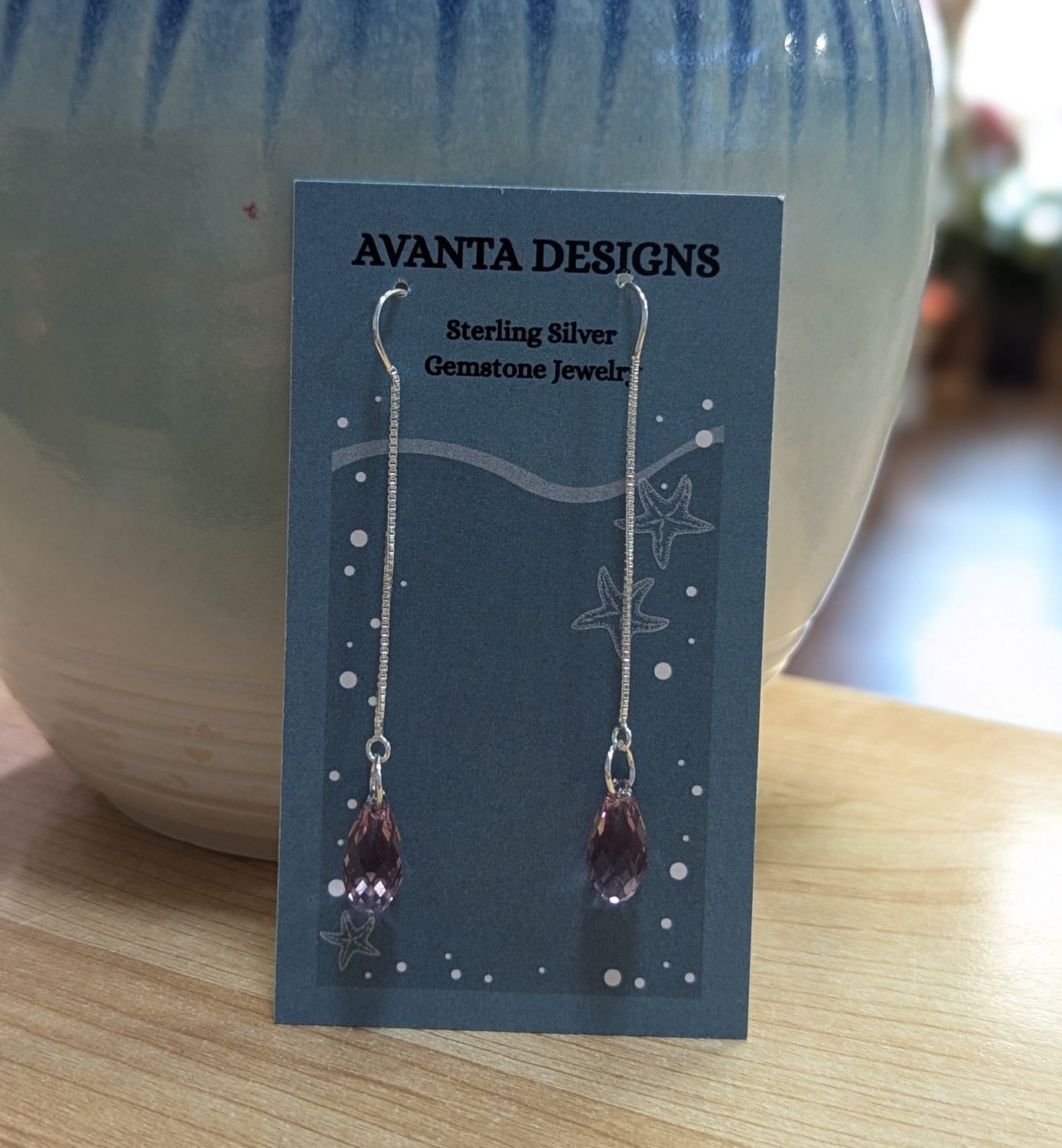 Sterling Silver Swarovski Light Amethyst Chain Earrings