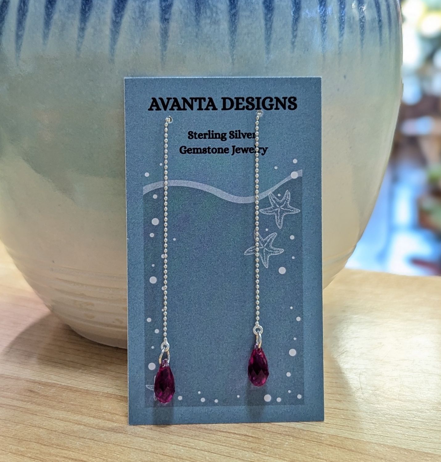 Sterling Silver Swarovski Fuchsia Chain Earrings