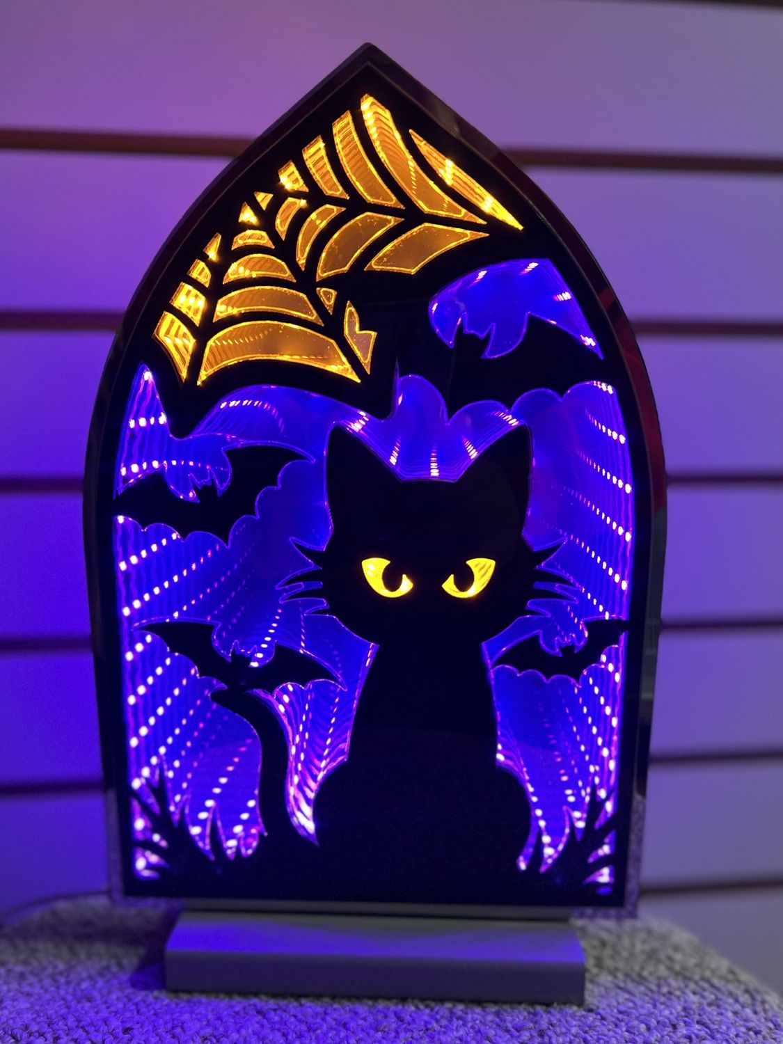 12&quot; Halloween Cat Window Infinity Light With Base